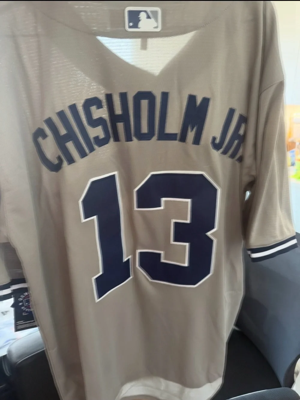 Nike New York Jersey in Beige with Navy Lettering